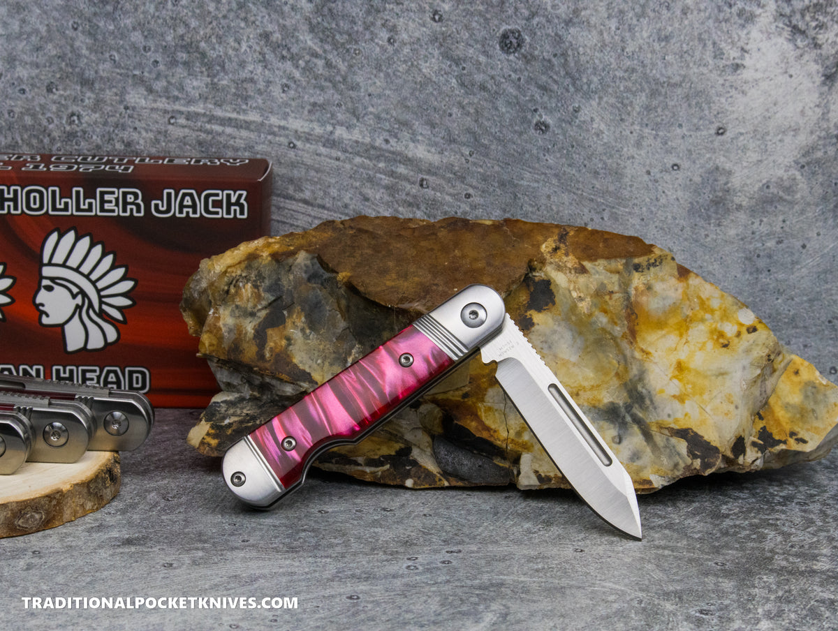 Kentucky Holler Jack: Indian Head Red Pearl Acrylic - Spearpoint 154CM