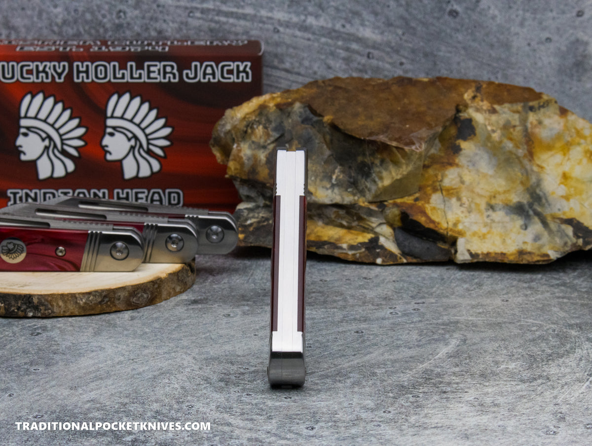 Kentucky Holler Jack: Indian Head Red Pearl Acrylic - Spearpoint 154CM