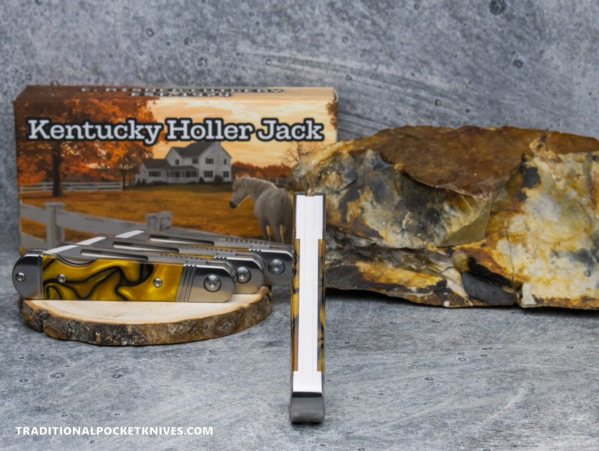 Kentucky Holler Jack: Kirinite Liquid Gold Acrylic - Spearpoint 154CM