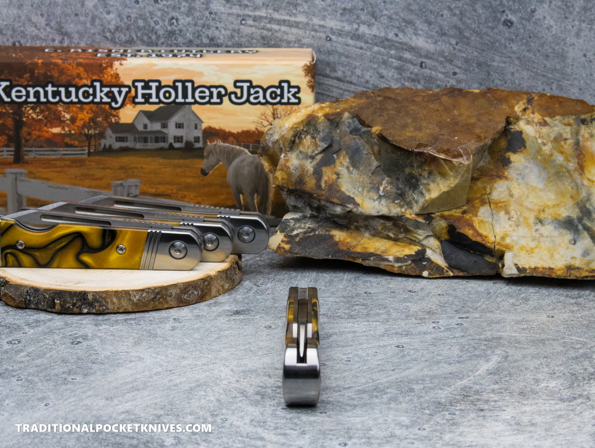 Kentucky Holler Jack: Kirinite Liquid Gold Acrylic - Spearpoint 154CM