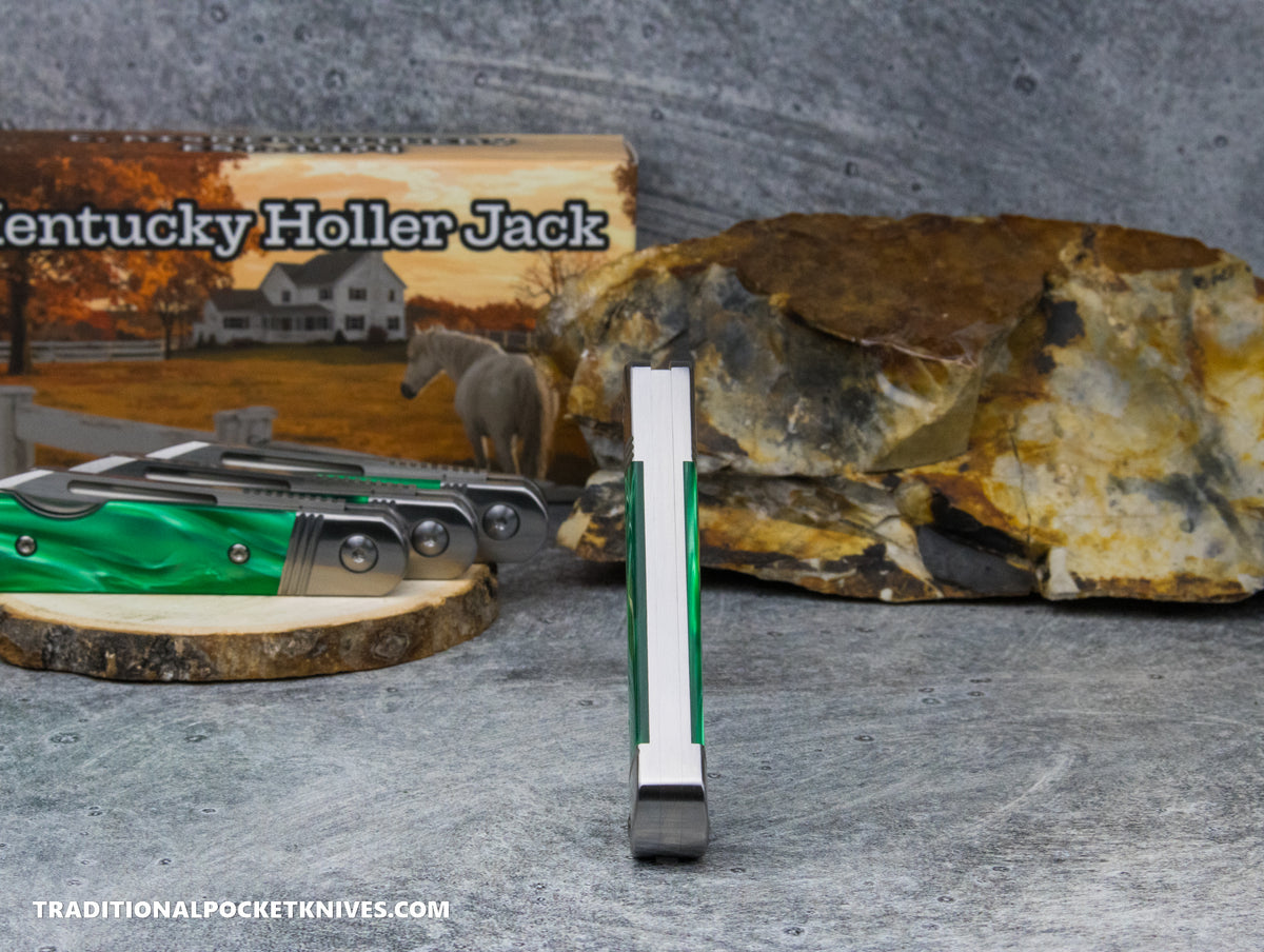 Kentucky Holler Jack: Kirinite Green Pearl Acrylic - Spearpoint 154CM