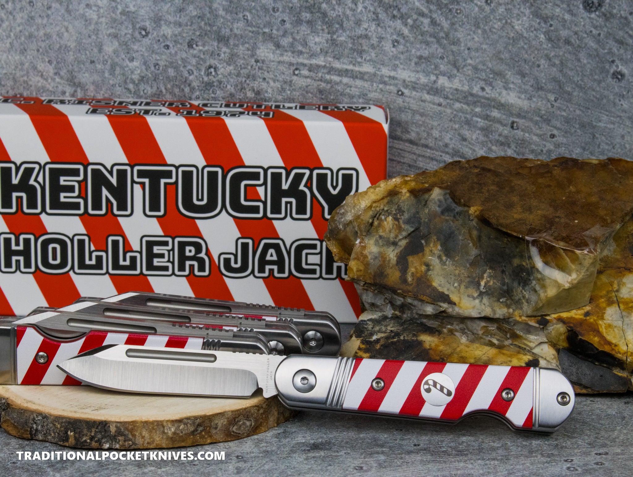 特撮 Kentucky Crafts Kentucky Holler Jack: Candy Cane G10 - Spearpoint 154CM - C