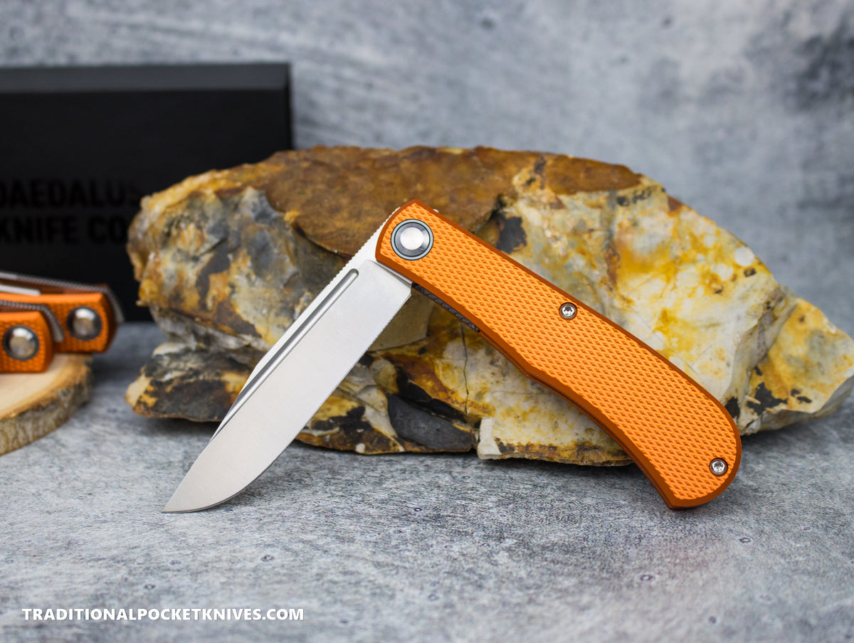Daedalus Knife Co. &quot;The Lab&quot; Checkered Orange Anodized Aluminum