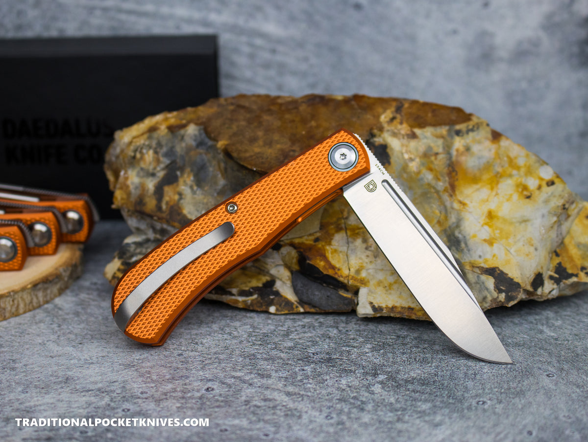 Daedalus Knife Co. &quot;The Lab&quot; Checkered Orange Anodized Aluminum