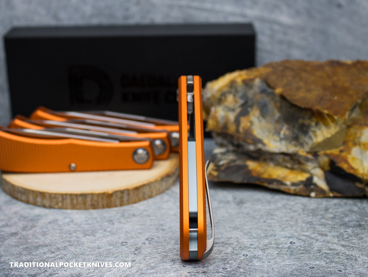 Daedalus Knife Co. &quot;The Lab&quot; Checkered Orange Anodized Aluminum