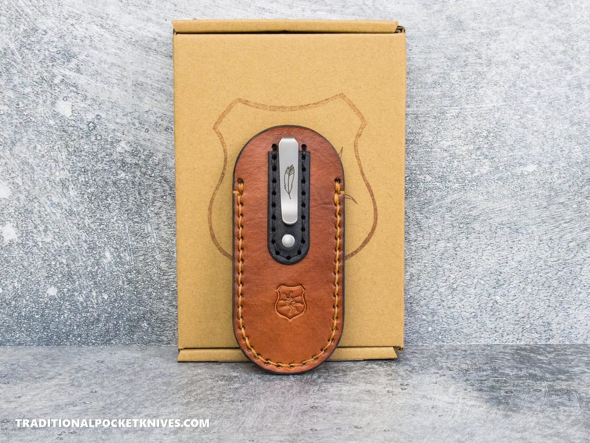 Lancelot Leather Clip Slip Standard with LynchNW Titanium Clip - Mahogany / Tan