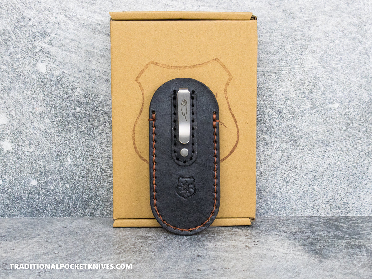 Lancelot Leather Clip Slip Standard with LynchNW Titanium Clip - Black / Chestnut