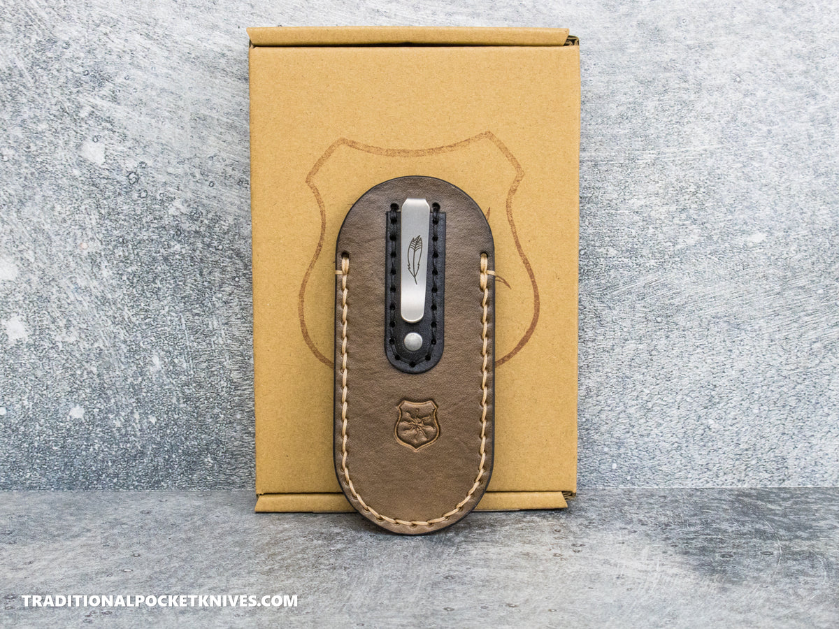Lancelot Leather Clip Slip Standard with LynchNW Titanium Clip - Chocolate / Beige