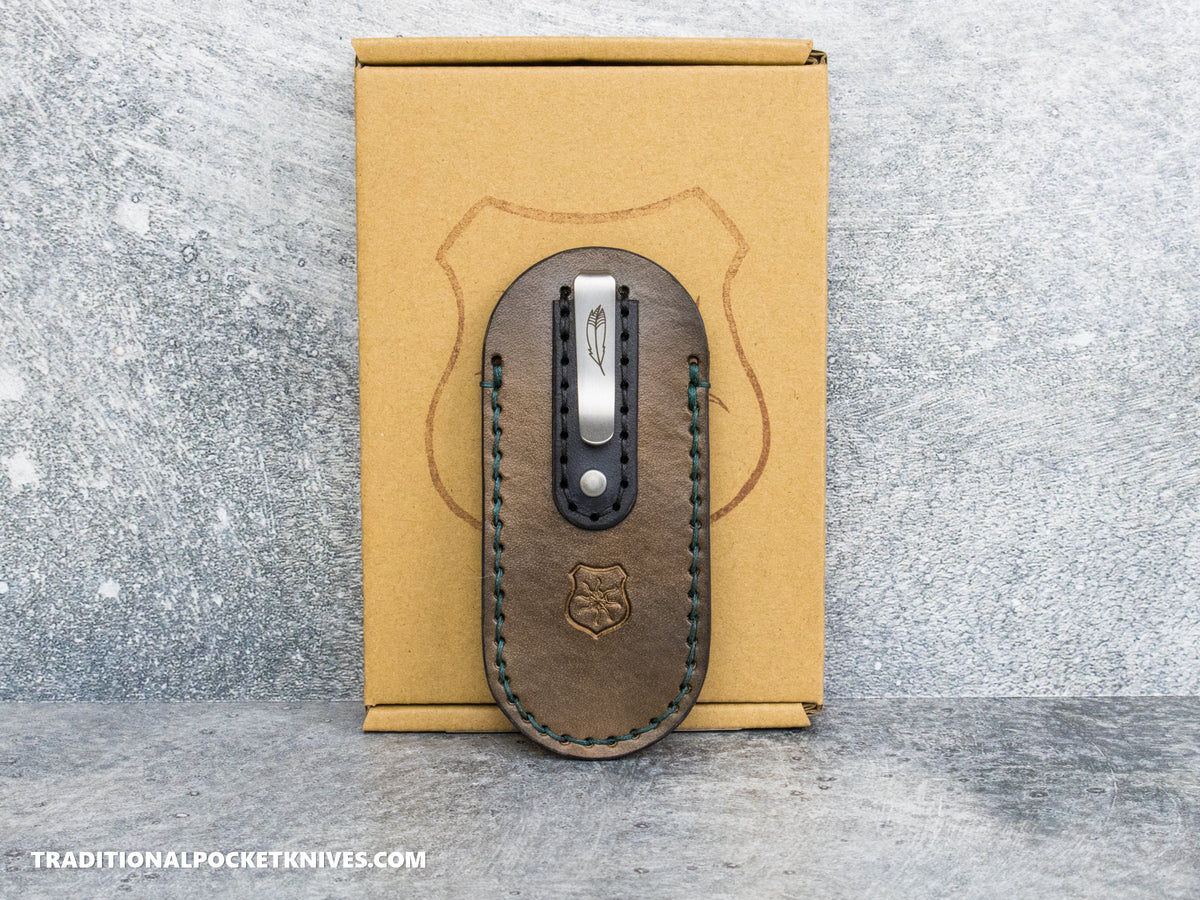 Lancelot Leather Clip Slip Standard with LynchNW Titanium Clip - Chocolate / Hunter Green