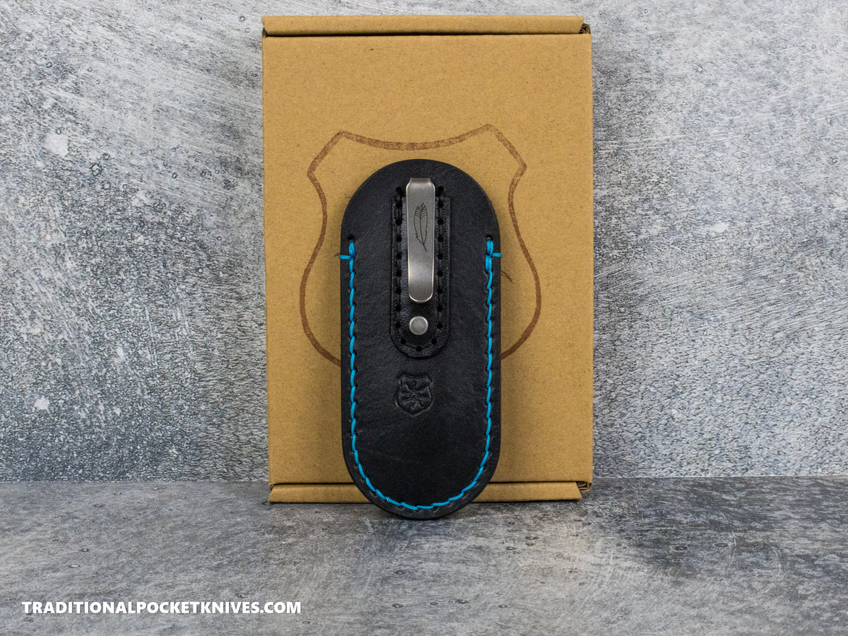 Lancelot Leather Clip Slip Standard with LynchNW Titanium Clip - Black / Aqua