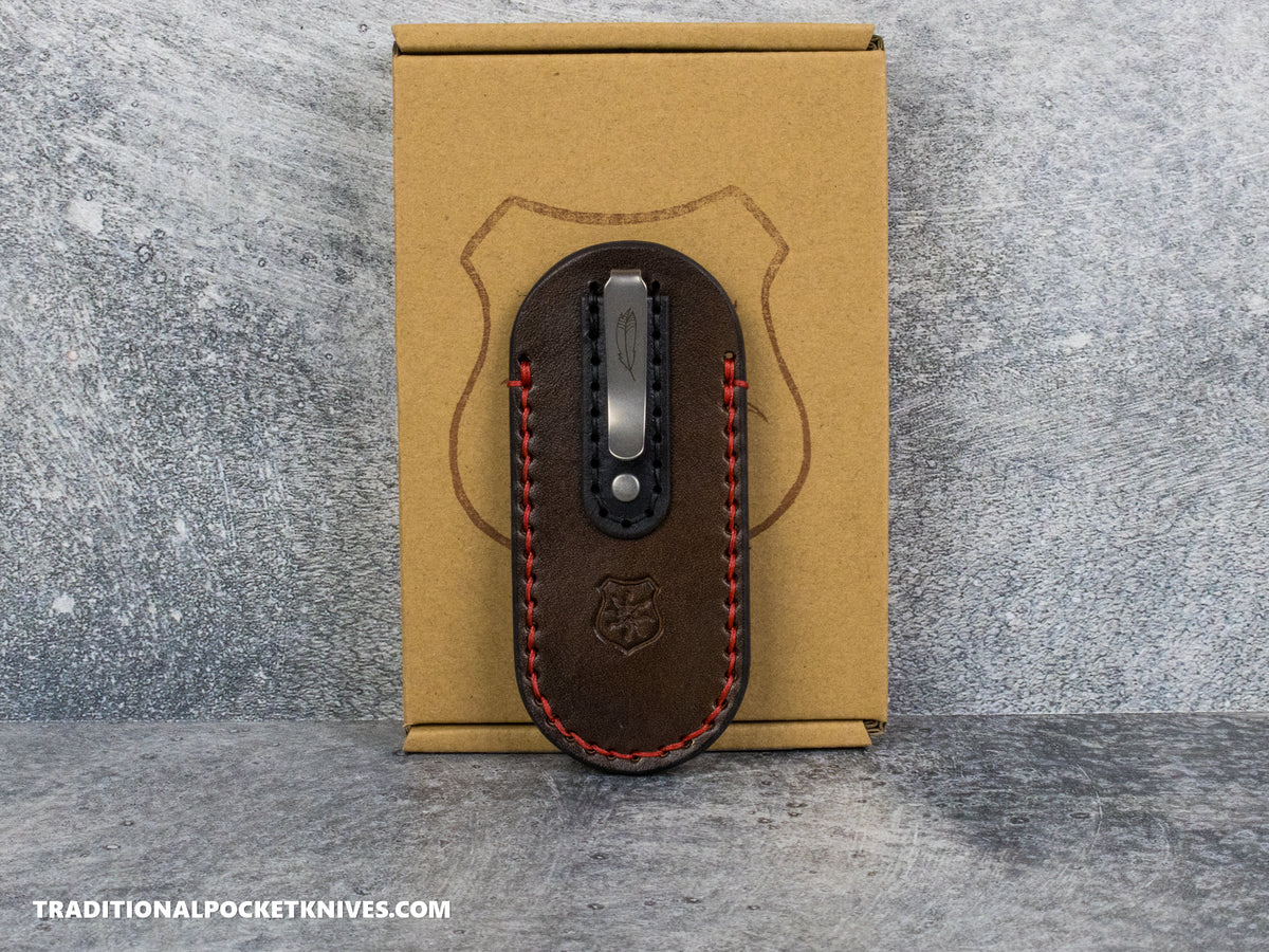 Lancelot Leather Clip Slip Standard with LynchNW Titanium Clip - Chocolate / Red