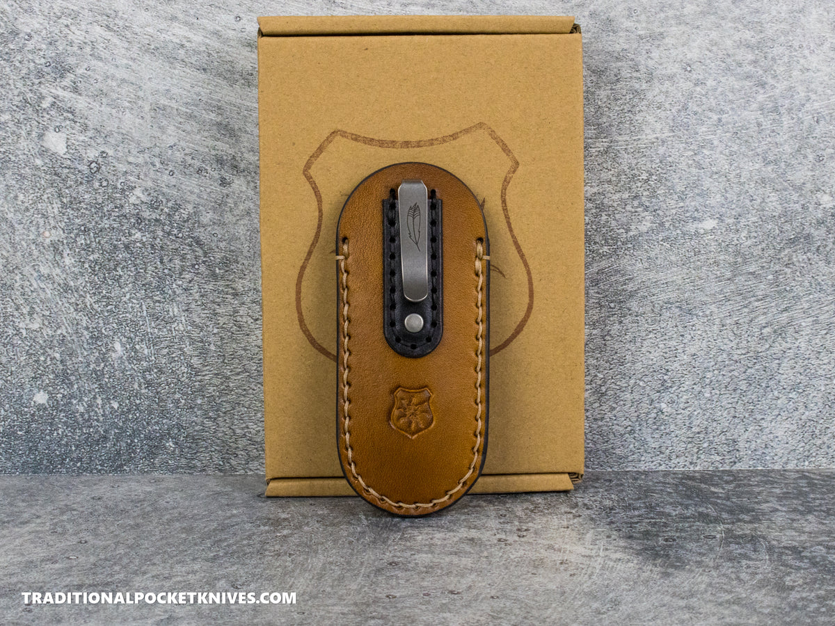 Lancelot Leather Clip Slip Standard with LynchNW Titanium Clip - Walnut / Beige