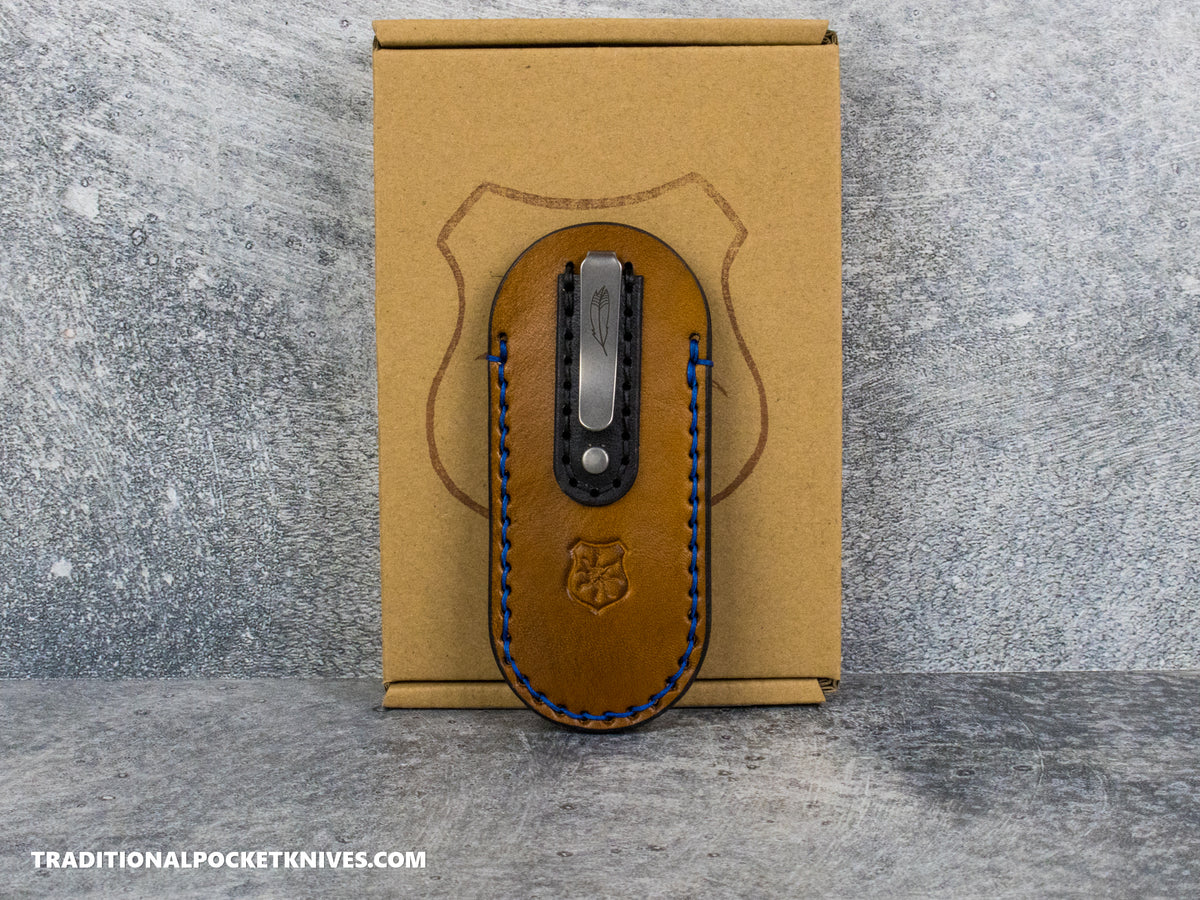 Lancelot Leather Clip Slip Standard with LynchNW Titanium Clip - Walnut / Royal Blue