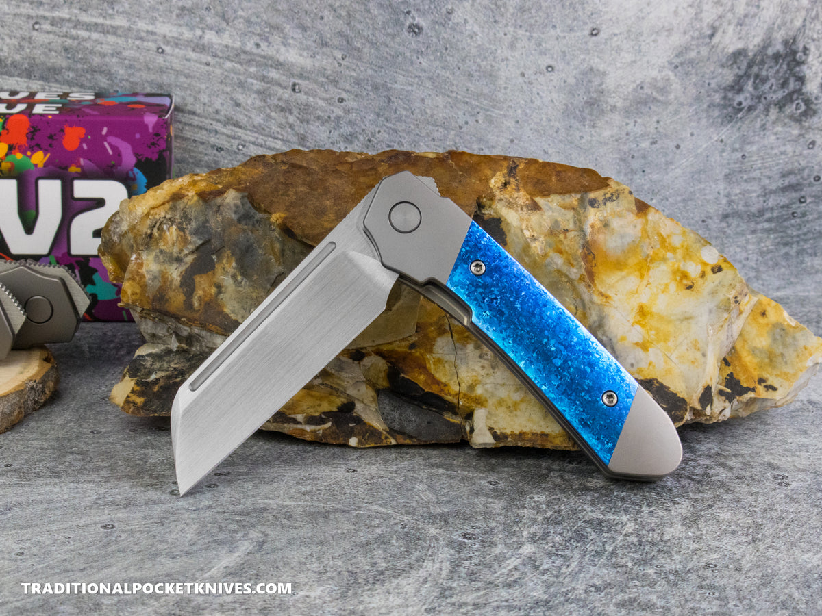 Divo Knives Exclusive Lush V2: Righty - Blue Crystalized Titanium Vanax Steel