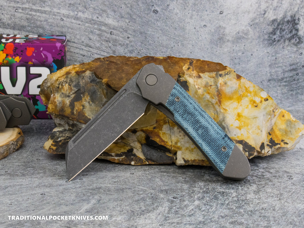 Divo Knives Exclusive Lush V2: Righty - Blue Denim Micarta Vanax Steel