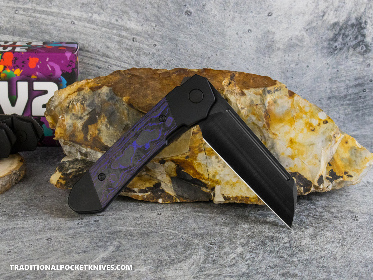 Divo Knives Exclusive Lush V2: Lefty - CamoCarbon Purple Flow Vanax DLC Steel