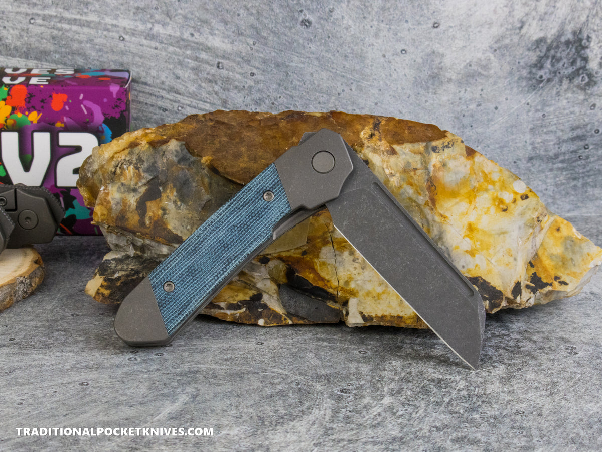 Divo Knives Exclusive Lush V2: Lefty - Blue Denim Micarta Vanax Steel