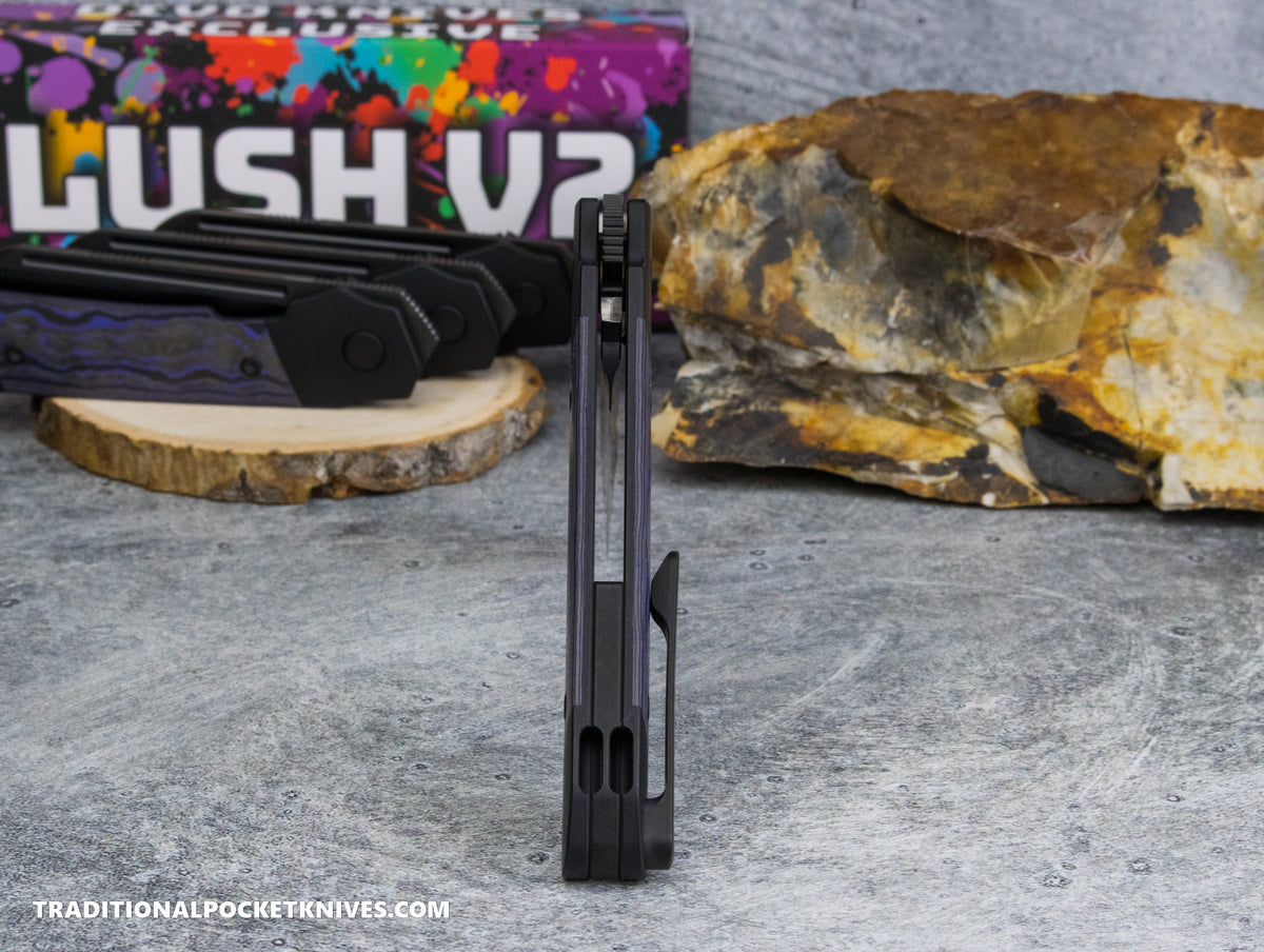 Divo Knives Exclusive Lush V2: Righty - CamoCarbon Purple Flow Vanax DLC Steel