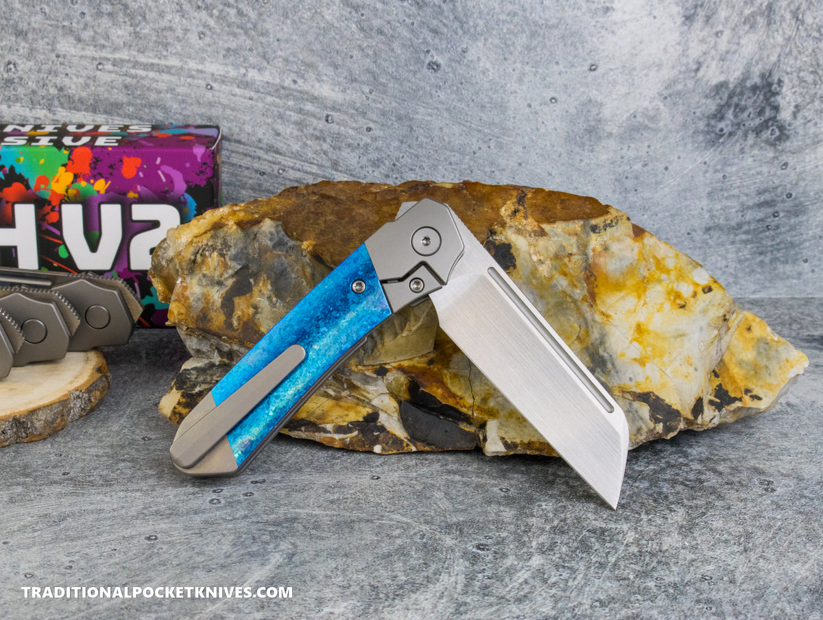 Divo Knives Exclusive Lush V2: Righty - Blue Crystalized Titanium Vanax Steel