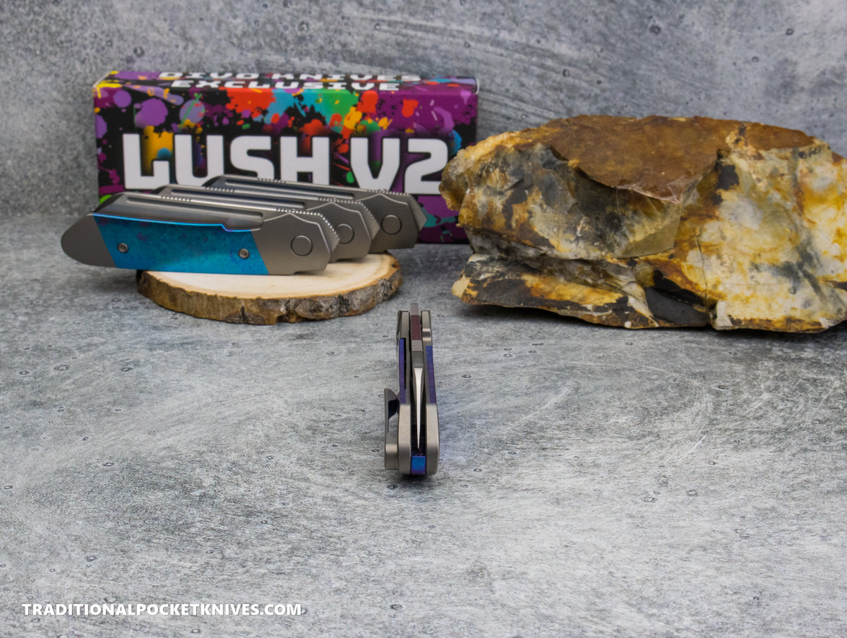 Divo Knives Exclusive Lush V2: Righty - Blue Crystalized Titanium Vanax Steel