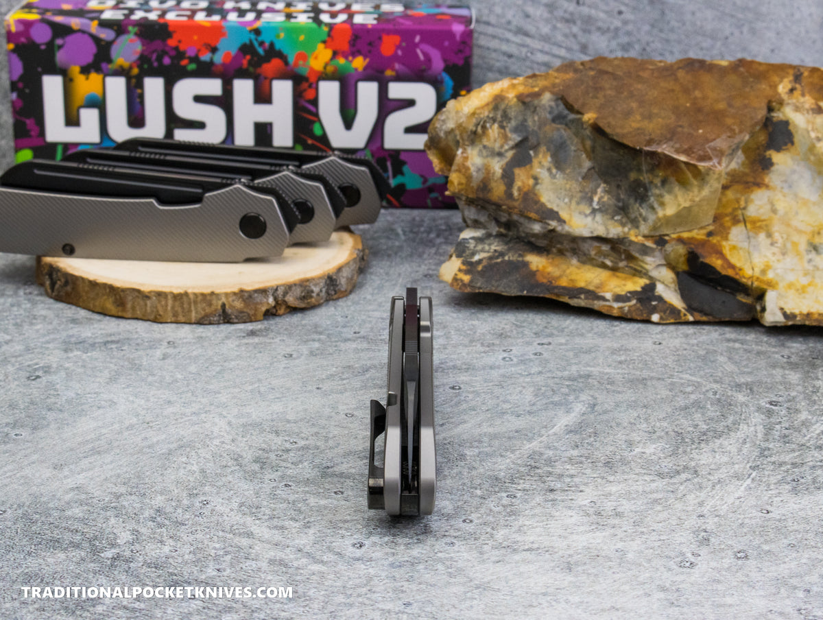 Divo Knives Exclusive Lush V2: Righty - Full Ti Beadblast Sawcut Vanax DLC Steel