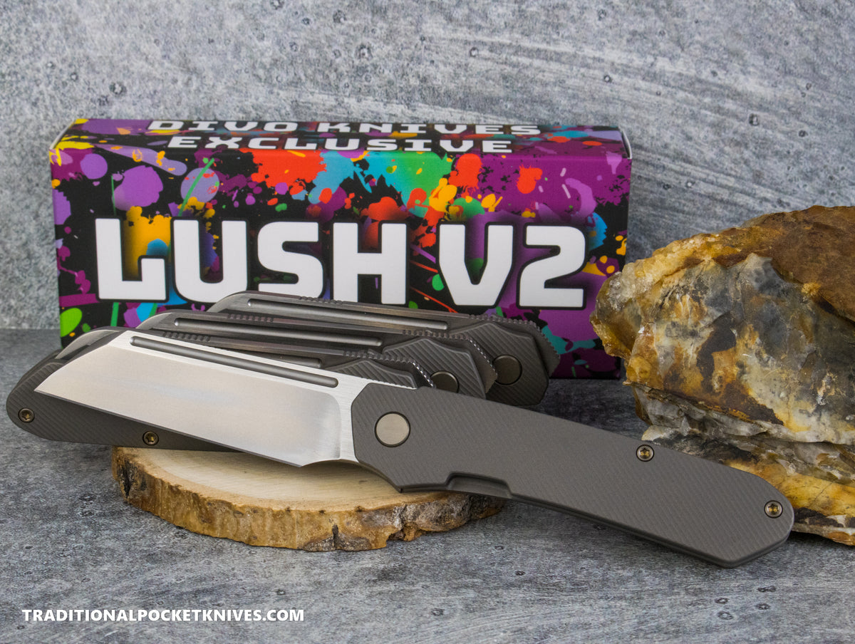 Divo Knives Exclusive Lush V2: Righty - Full Ti Darkblast Sawcut Vanax Steel