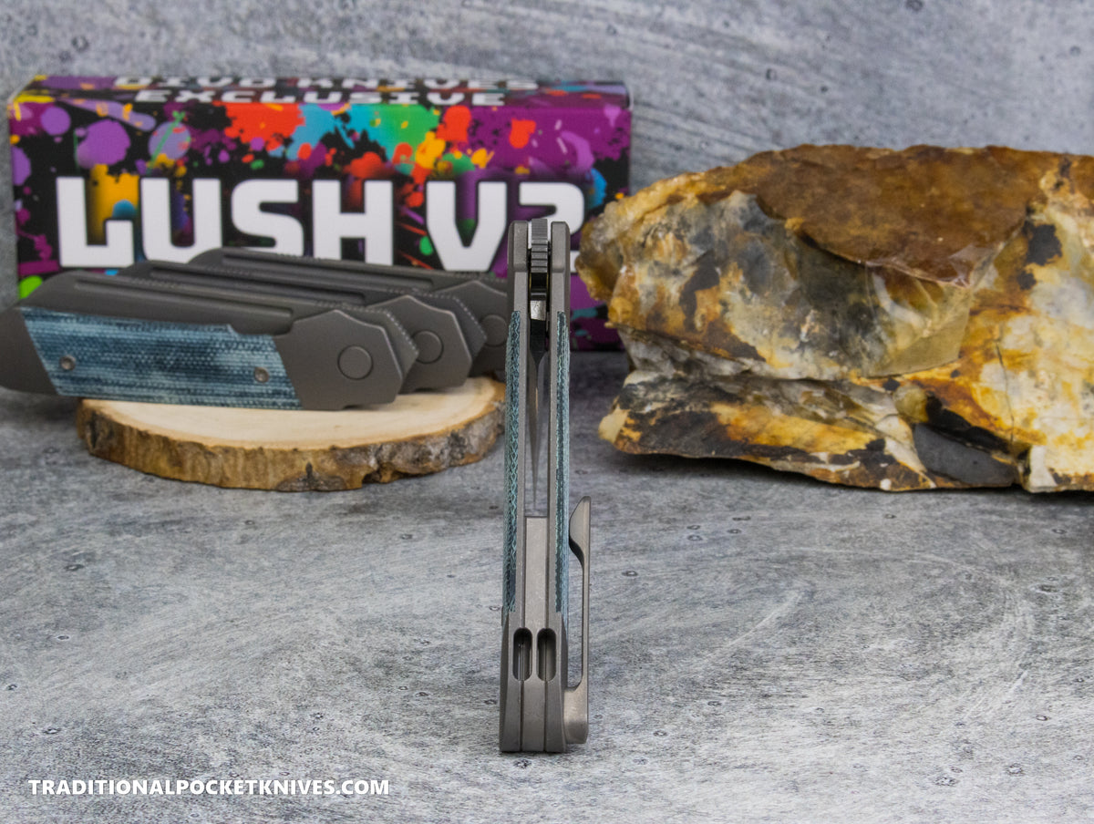 Divo Knives Exclusive Lush V2: Righty - Blue Denim Micarta Vanax Steel