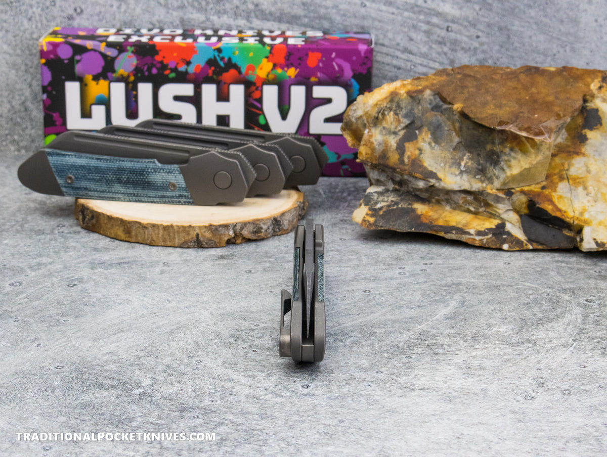 Divo Knives Exclusive Lush V2: Righty - Blue Denim Micarta Vanax Steel