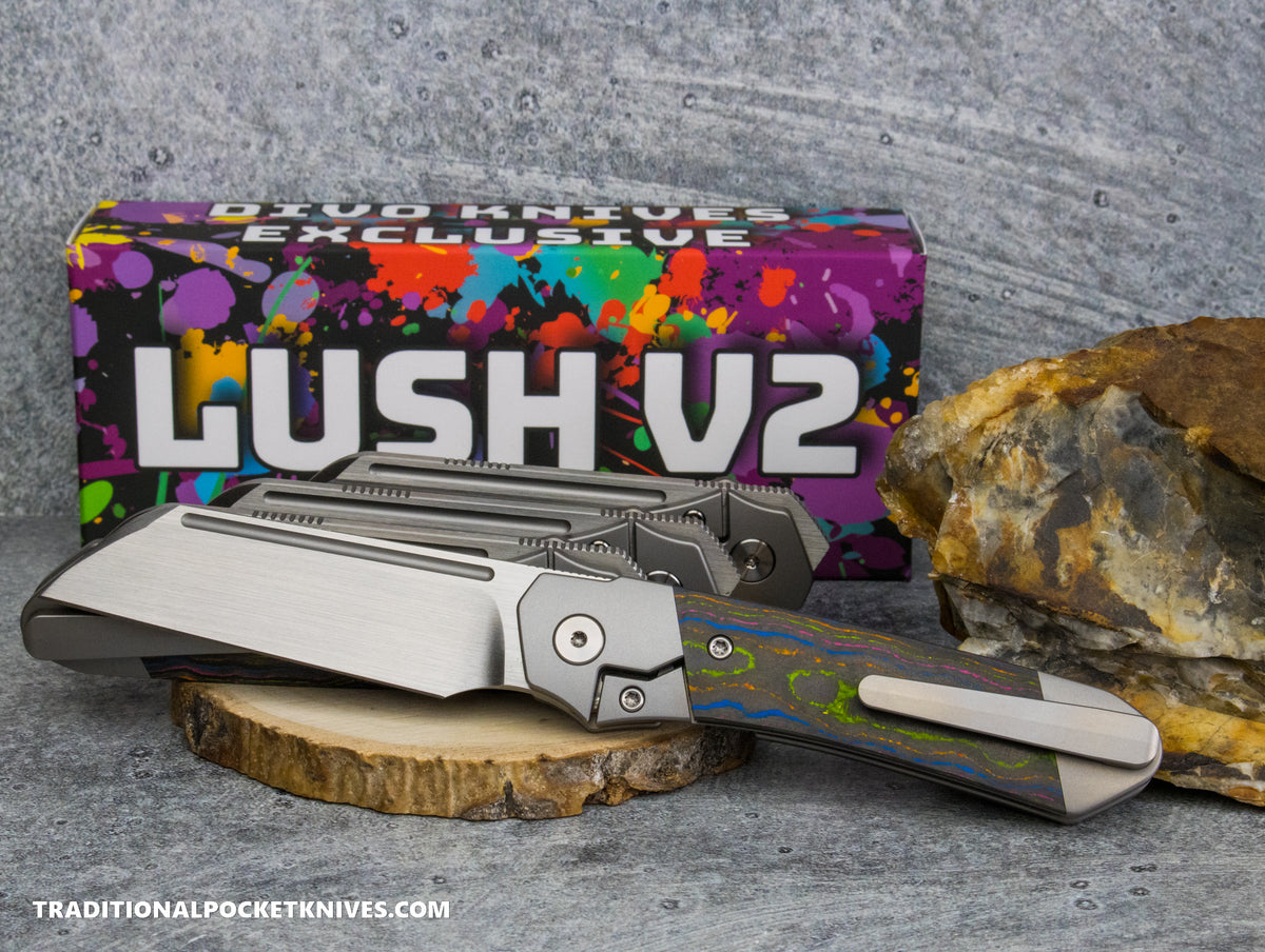 Divo Knives Exclusive Lush V2: Lefty - CamoCarbon 80's Vanax Steel