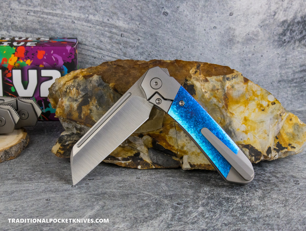 Divo Knives Exclusive Lush V2: Lefty - Blue Crystalized Titanium Vanax Steel