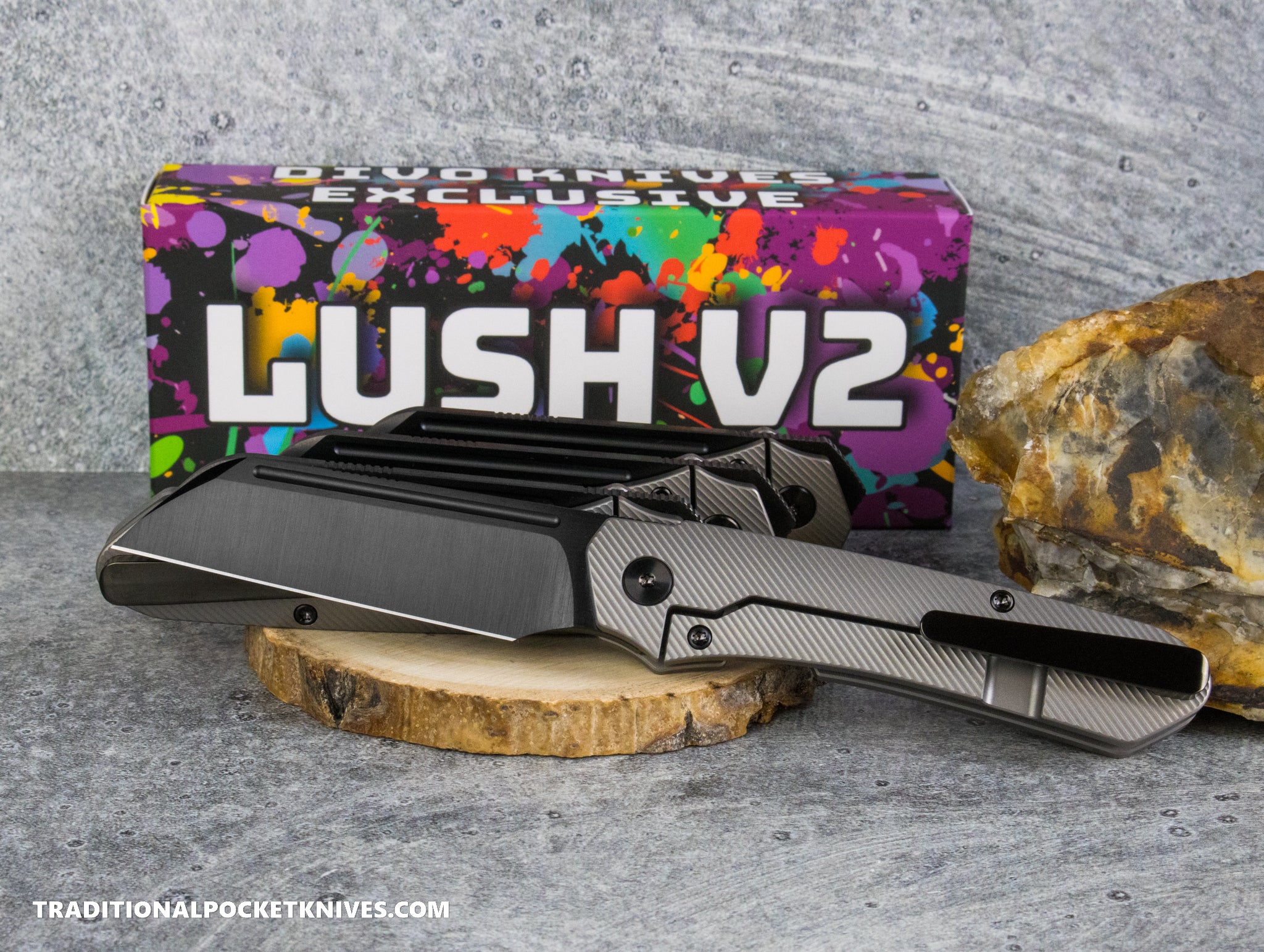Divo Knives Exclusive Lush V2: Lefty - Full Ti Beadblast Sawcut