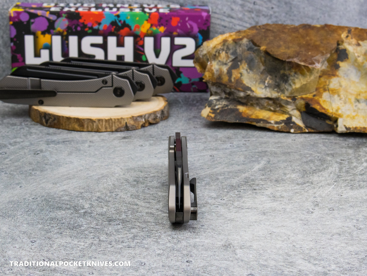 Divo Knives Exclusive Lush V2: Lefty - Full Ti Beadblast Sawcut Vanax DLC Steel