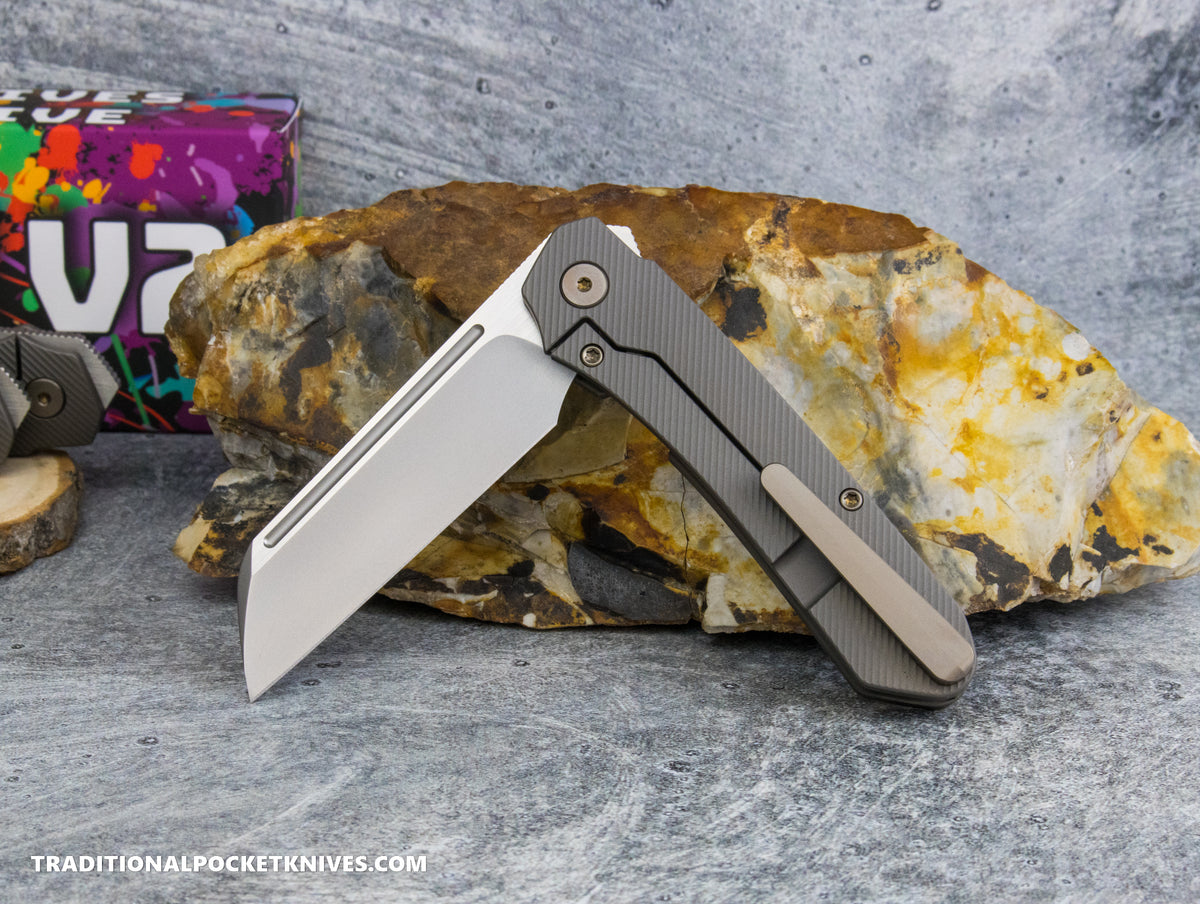 Divo Knives Exclusive Lush V2: Lefty - Full Ti Darkblast Sawcut Vanax Steel