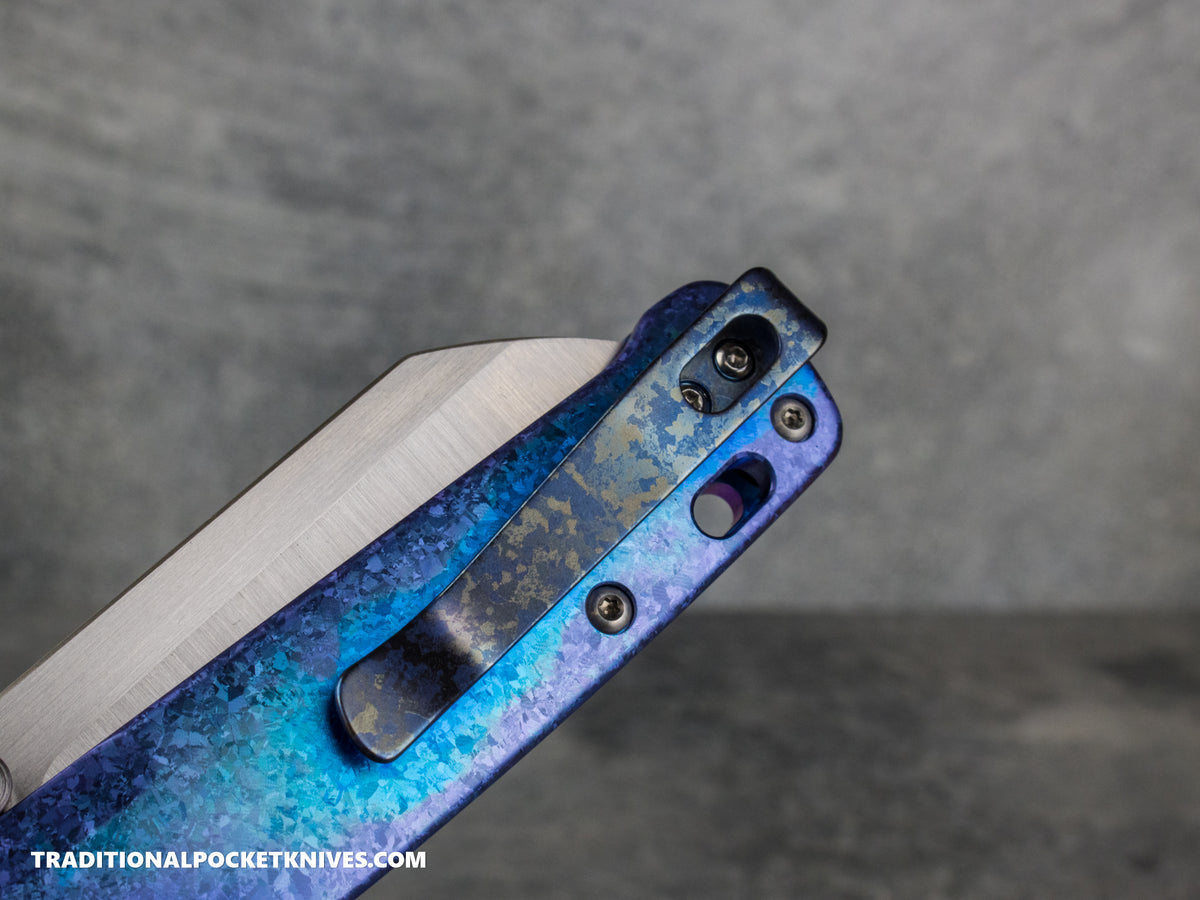 LIMITED RUN: Lynch Northwest Exclusive: QSP Penguin Glyde Lock Left Handed Titanium Clip - Blue Crystalized Titanium