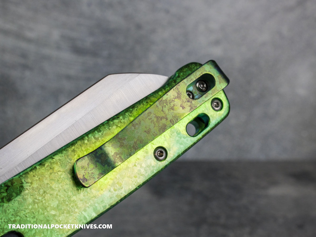 LIMITED RUN: Lynch Northwest Exclusive: QSP Penguin Glyde Lock Left Handed Titanium Clip - Green Crystalized Titanium