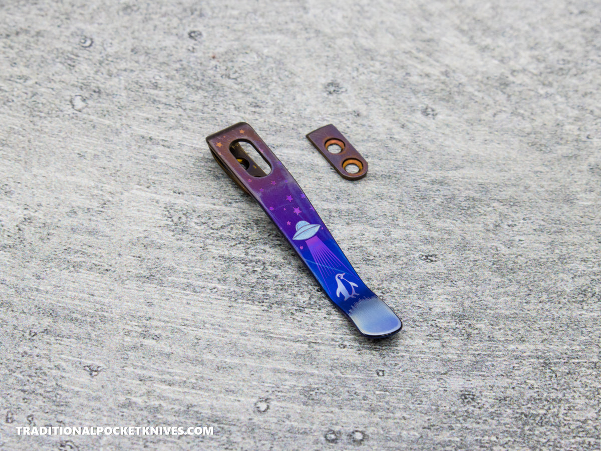 LIMITED RUN: Lynch Northwest Exclusive: QSP Penguin Glyde Lock Right Handed Titanium Clip - "Where's the Penguin?"