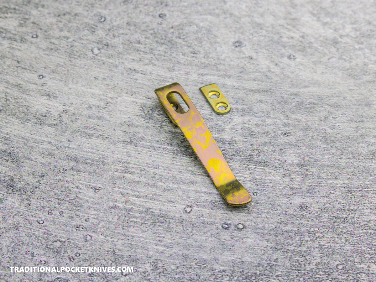 LIMITED RUN: Lynch Northwest Exclusive: QSP Penguin Glyde Lock Right Handed Titanium Clip - Gold Crystalized Titanium