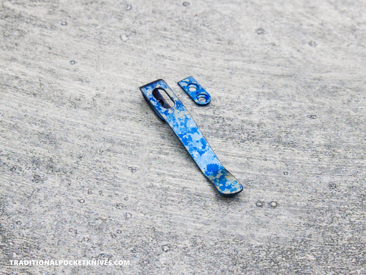 LIMITED RUN: Lynch Northwest Exclusive: QSP Penguin Glyde Lock Right Handed Titanium Clip - Blue Crystalized Titanium