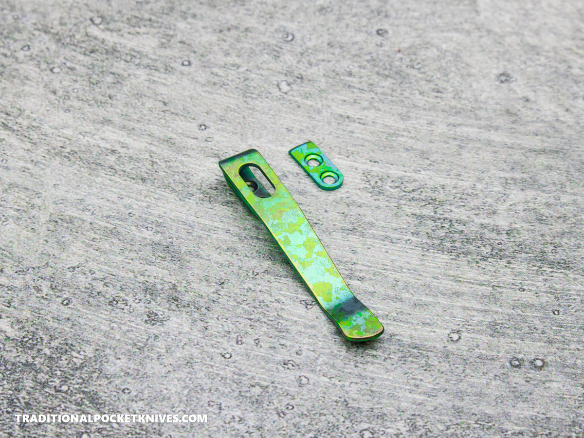 LIMITED RUN: Lynch Northwest Exclusive: QSP Penguin Glyde Lock Right Handed Titanium Clip - Green Crystalized Titanium