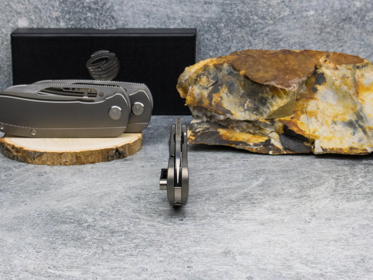 Tempest Knives Mach 71: Beadblasted Titanium Belt Satin S90V