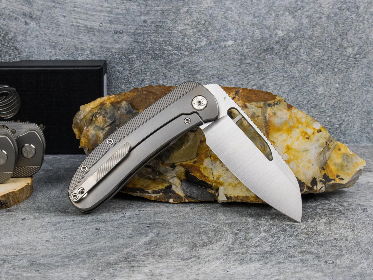 Tempest Knives Mach 71: Beadblasted Titanium Belt Satin S90V