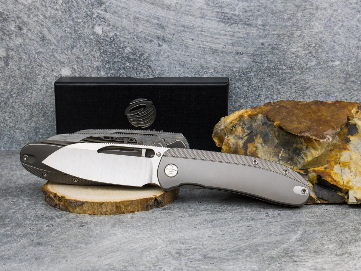 Tempest Knives Mach 71: Beadblasted Titanium Belt Satin S90V
