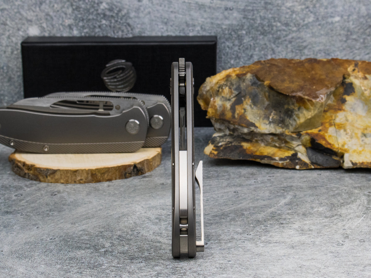 Tempest Knives Mach 71: Beadblasted Titanium Belt Satin S90V