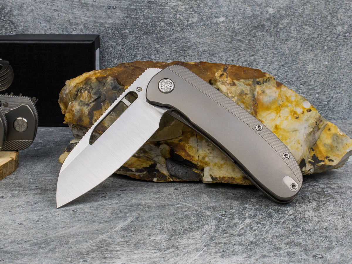 Tempest Knives Mach 71: Beadblasted Titanium Belt Satin S90V