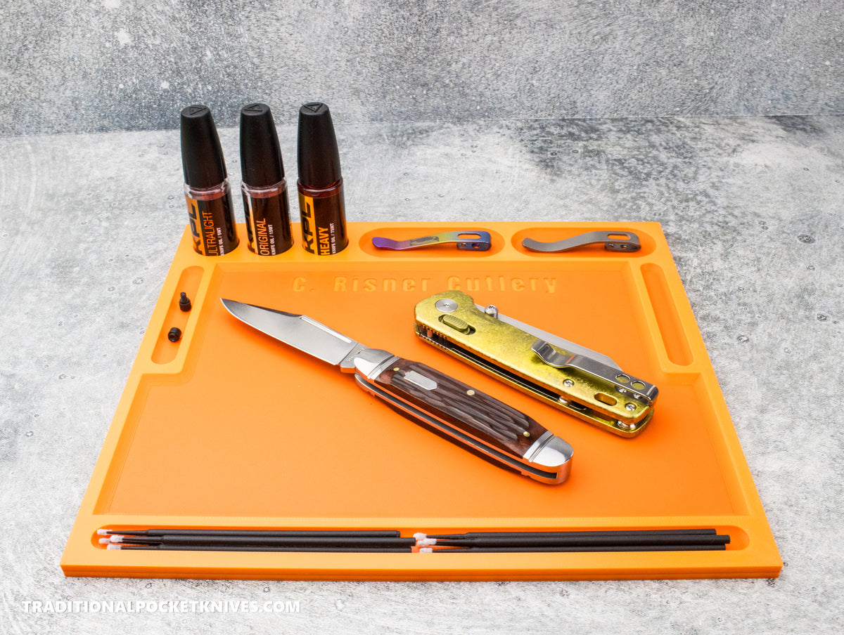 C. Risner Cutlery Knife Maintenance Breakdown Tray Orange