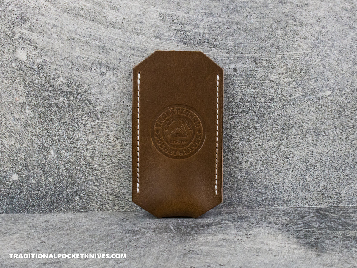 C. Risner Cutlery Premium Logo Leather Knife Slip Small - Walnut Brown Buttero