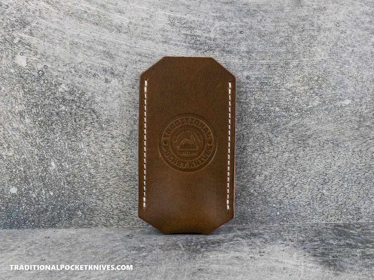 C. Risner Cutlery Premium Logo Leather Knife Slip Small - Walnut Brown Buttero