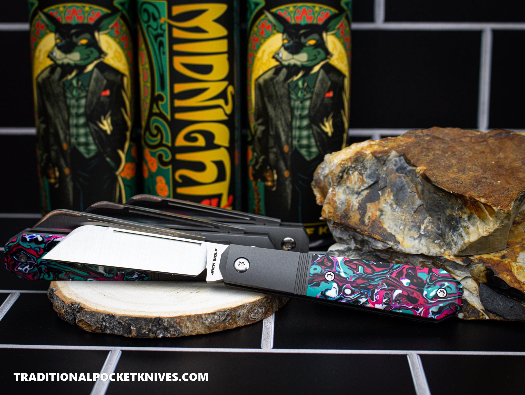 NWA7831ダイオジェナイト5.5g Jack Wolf Knives Midnight Jack Kaotic Resin - C. Risner Cutlery LLC