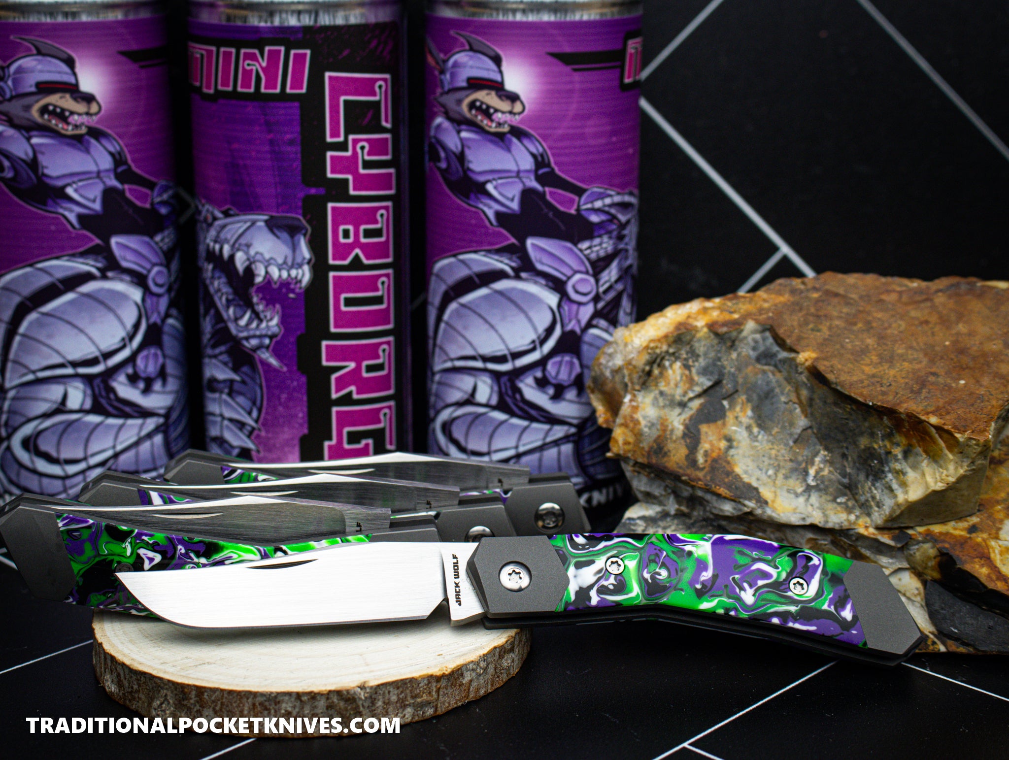 Jack Wolf Knives Mini Cyborg Jack Kaotic Resin Hand Satin - C