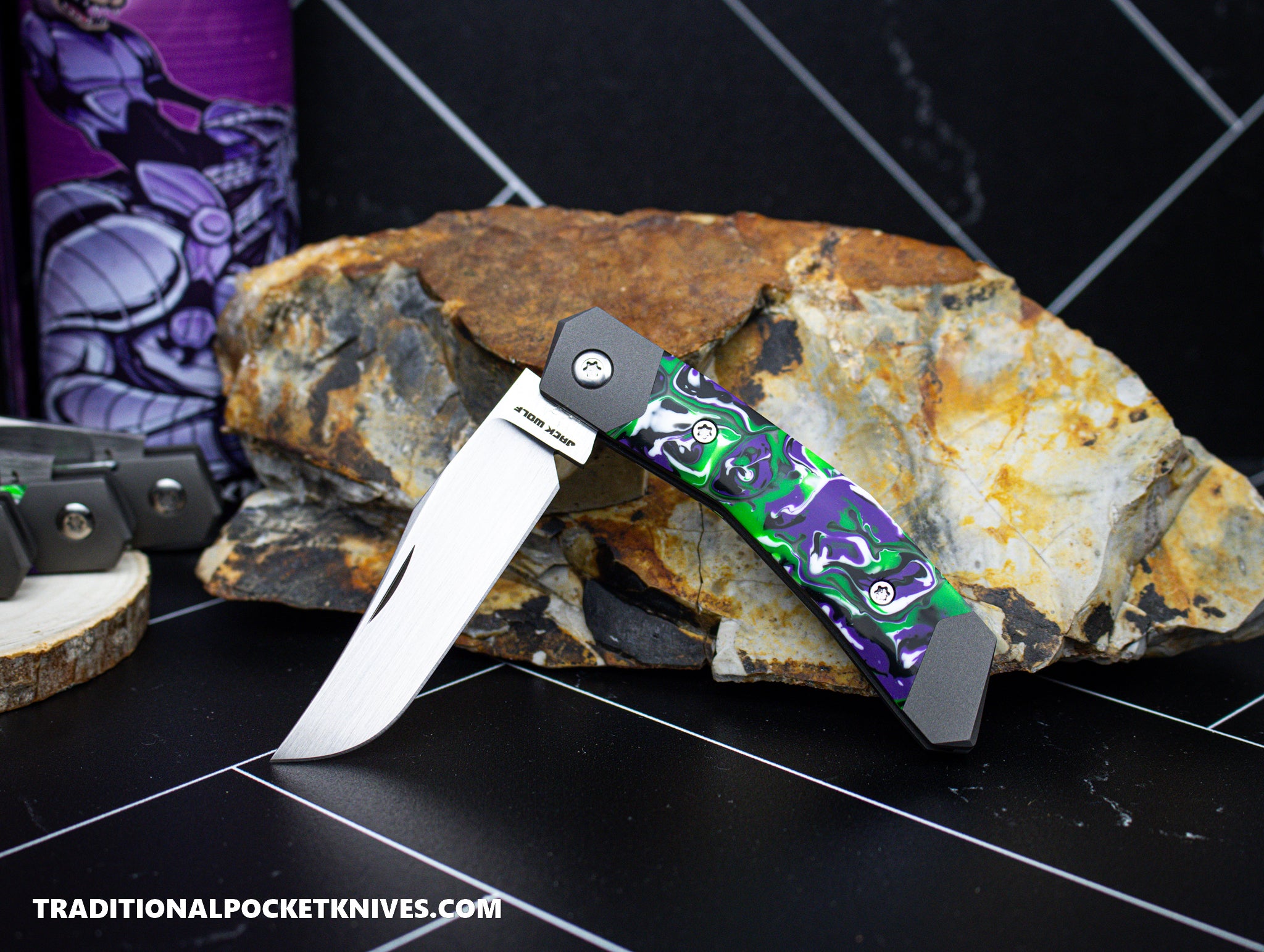 Jack Wolf Knives Mini Cyborg Jack Kaotic Resin Hand Satin - C